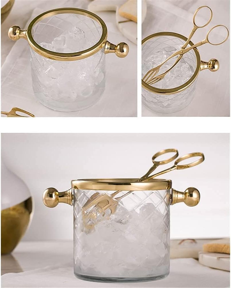 Stainless Steel Ice Bucket, Handmade Brass Glass Ice Bucket With Ice Clip Dining Table Cooler Wine Wine Rack Ice Bucket Champagne Can Cooler