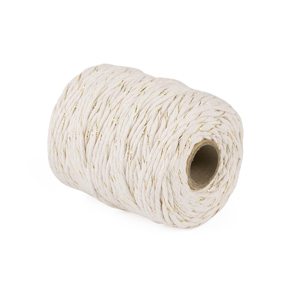 29 Colors 3mm Braided Macrame 100% Cotton Cord Crafting, Jewelry Making & Rustic Home Décor String Rope Craft Project DIY Supply Soft Nartural Knotting Boho Decor Knitting (Natural & Gold, 100m)