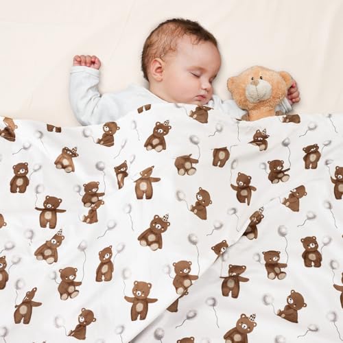 Image of PHF Minky Baby Blanket, 40x50 Inches Soft Double Layer Baby Blankets with Dotted Backing, Receiving Blanket Bed Throws for Newborn, Infant, Babies, Teddy Bear