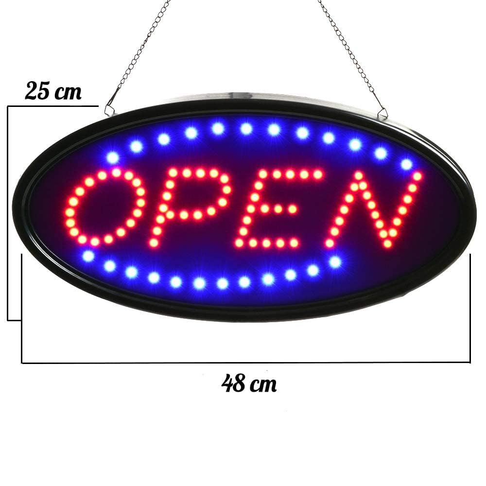 FITNATE LED Open Schild, 48x25cm OPEN Werbung mit 2 Lichtmodi | EU-Stecker, für Bar/Store/Zimmerwand usw, Festival, Party (Rot&Blau)