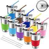 YFNVH 10 Stück Edelstahl Trinkbecher mit Deckel & Strohhalm (500ml) – Wiederverwendbare Becher mit Silikonhülle, Spülmaschinenfest & Auslaufsicher für Camping, Party & Outdoor