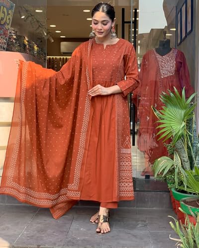 Image of ANNI Designer Women's Rayon Viscose Anarkali Printed Kurta with Pant & Dupatta