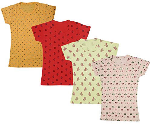 Image of indi weaves Girls Half Sleeve Cotton Printed T-Shirts Pack of 4
