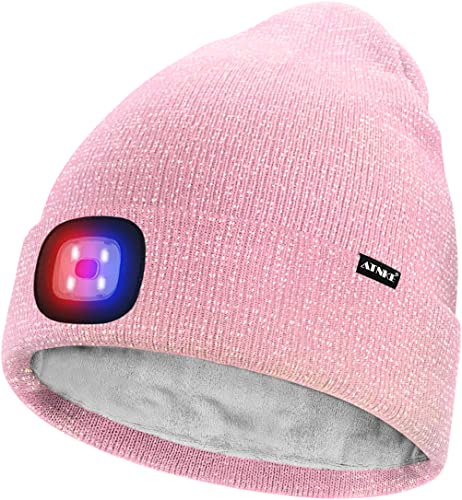 Bonnet LED rechargeable USB ATNKE avec lumière clignotante rouge et bleue pour homme et femme
