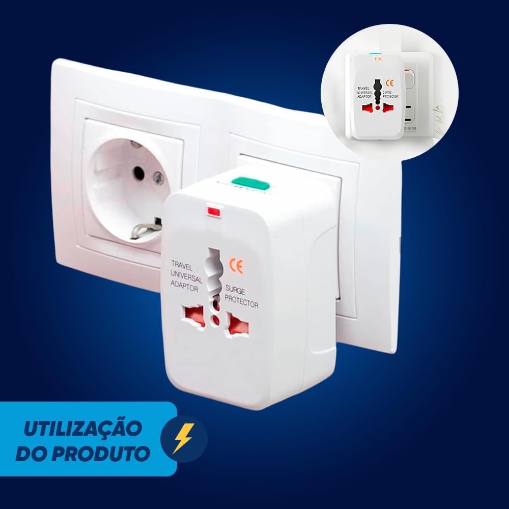 Kit com 3 Adaptadores Universais de Tomada – Bivolt 110V/220V, Leves e Portáteis, Para Viagem, Compatíveis com +150 Países, Ideais para Celular, Notebook, Câmera e Eletrônicos