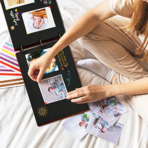 Image of Giiffu Wedding Scrapbook Album Couples Scrapbook Kit | Premium Wooden Photo Album Anniversary Scrapbook with 100 Pages Heart Memory Book for Couples Valentines Day Gift