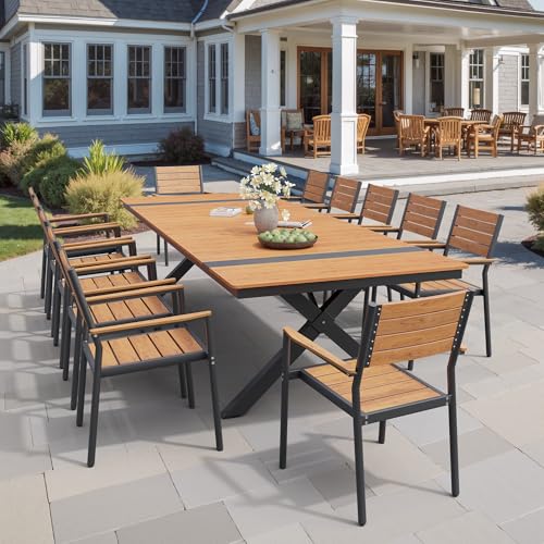 Pellebant 13 Piece Patio Table and Chairs Set for 12, Aluminum Outdoor Dining Set with Umbrella Hole, Stackable Dining Chairs & 118
