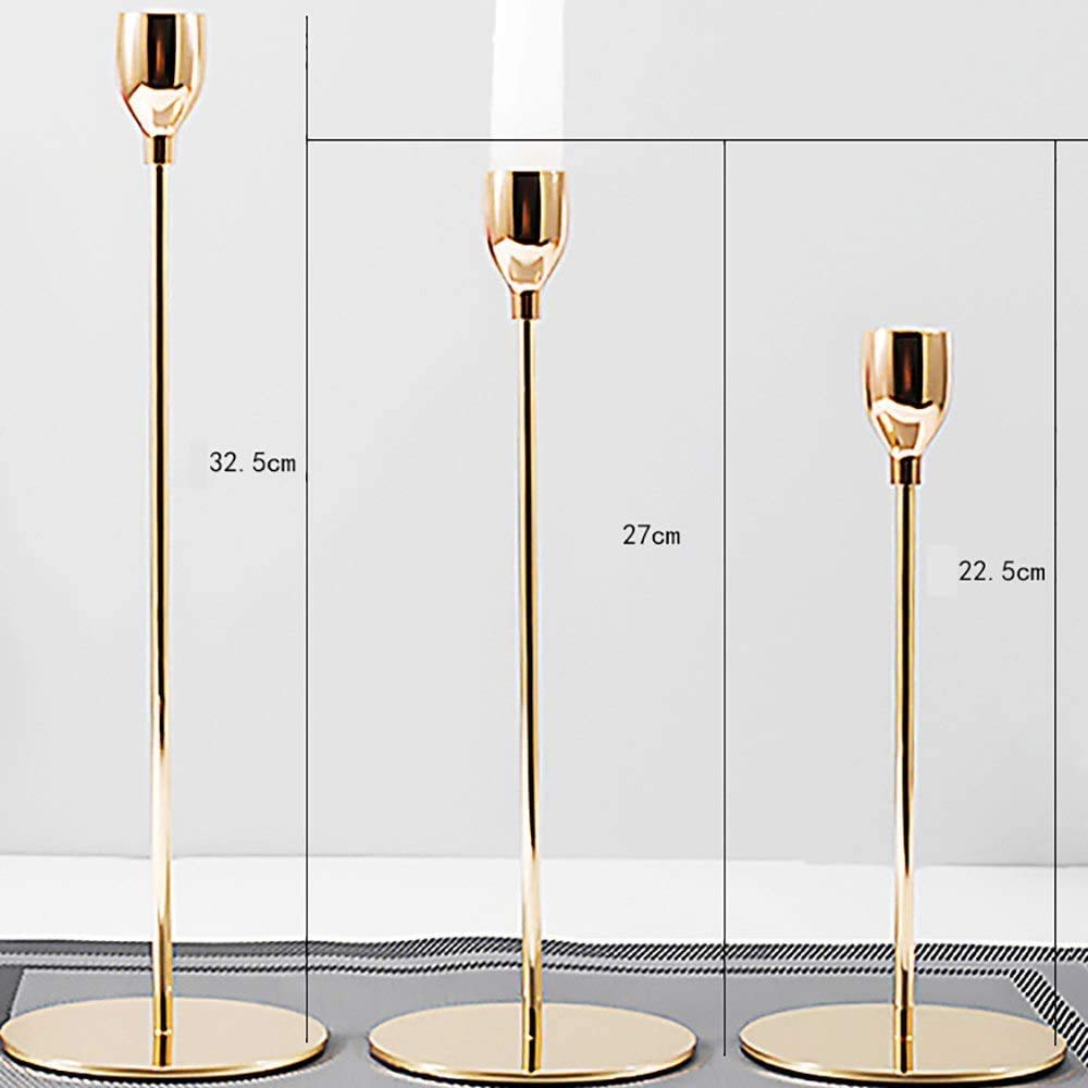 zaizai Kerzenhalter 3 Set In Verschiedenen Größen Einzelkopf Gold/Silber Kerzenlicht, Schmiedeeisen Kerzenhalter Für Tische, Vintage Kandelaber