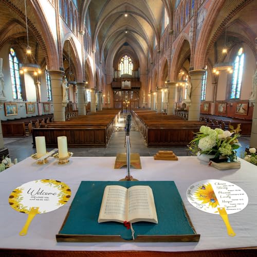 Image of 50 Pcs Church Fans Handheld Bulk Christian Inspiration Religious Gifts Bible Verse Scripture Gifts Hand Fans with Plastic Handle for Women Men Easter National Day of Prayer Holy Lent Decor(Sunflower)
