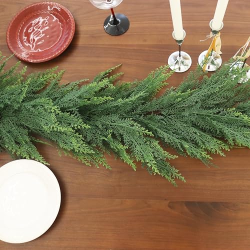 2PCS 6FT Christmas Cedar Garland Full Real Touch Artificial Green Faux Cypress Realistic Pine Garland for Mantle Fireplace Table Home Decoraiton by Senjie - Image 6