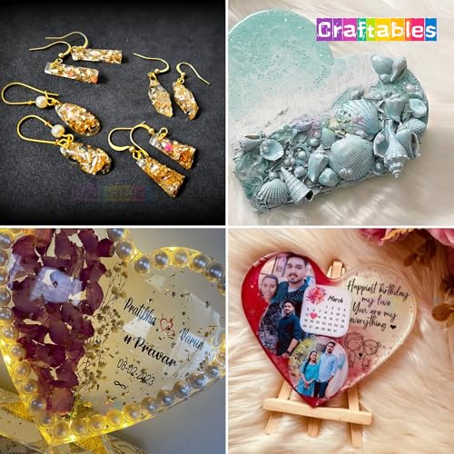 Image of Craftables DIY Resin Art kit with Moulds for Beginners & Adults | 200g Clear Casting Resin, 7 Silicone Moulds, 11 Colours Jewellery Accessories & Tools | Complete All-in-One Craft Set