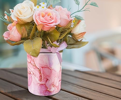 Image of Pen Holder for Women Girls, Pencil Cup Pink Desk Decor, Makeup Brush Holder Large Pu Leather Multi-Functional Organizer Cup for Office, Classroom, Home, Red Marble