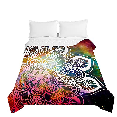 Surwin Colcha de Verano Reversible Colcha Bouti de Primavera y Entretiempo, Microfibra Ligera Colcha Acolchada Cubrecama con 3D Mandala para Cama Individual Matrimonio (Cielo Estrellado,100x150cm)
