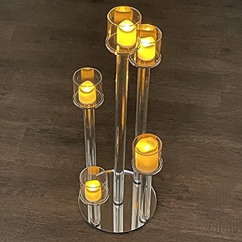 Image of Allgala 23 Inch Glass Candelabra (58CM) Tall 5-Cup Crystal Solid Glass Tube Rod Supported Votive Candelabra-HD89128 - for Wedding Bridal Formal Events