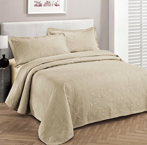 Fancy Collection 2pc Luxury Bedspread Coverlet Embossed Bed Cover Solid Beige New Over