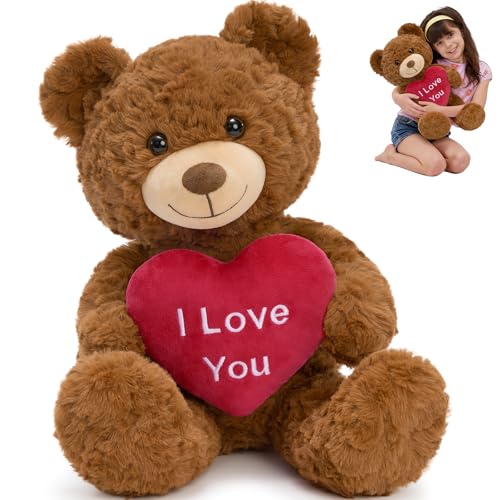 MorisMos Valentines Teddy Bear Stuffed Animal with Heart, 18in I Love You Teddy Bear Gift for Girlfriend Boyfriend Kid on Valentine's Day Birthday, Small Stuffed Animal Centerpiece for Baby Showe...