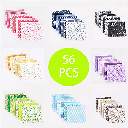CSZhou-56pcs/lot 9.8" x 9.8" (25cm x 25cm) Cotton Fabric, Quilting Fabric, Fabric by the Yard Clearance, Quilting Supplies Sewing Supplies Fabric bundles, Cotton Craft Fabric for Patchwork, Pre-Cut Quilt Squares for DIY Sewing Tissue Scrapbooking , N