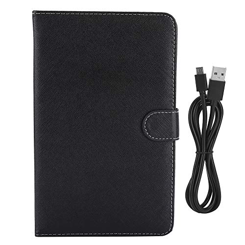 Portable Spanish Keyboard, Wireless Bluetooth Spanish Keyboard Mobile Phone Holder with Leather Cover for Android iOS 4.5-6.8in Mobile Phone