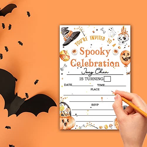 Deluxe Halloween Or Costume Party Invitations, 25 Fill-In Cards With Envelopes, Pumpkin, Ghost, Monster, Cute Trick Or Treat, Box Or Treat For Kids Birthday Or Adult Party - 4"X6" (Jrm347) #TOP3