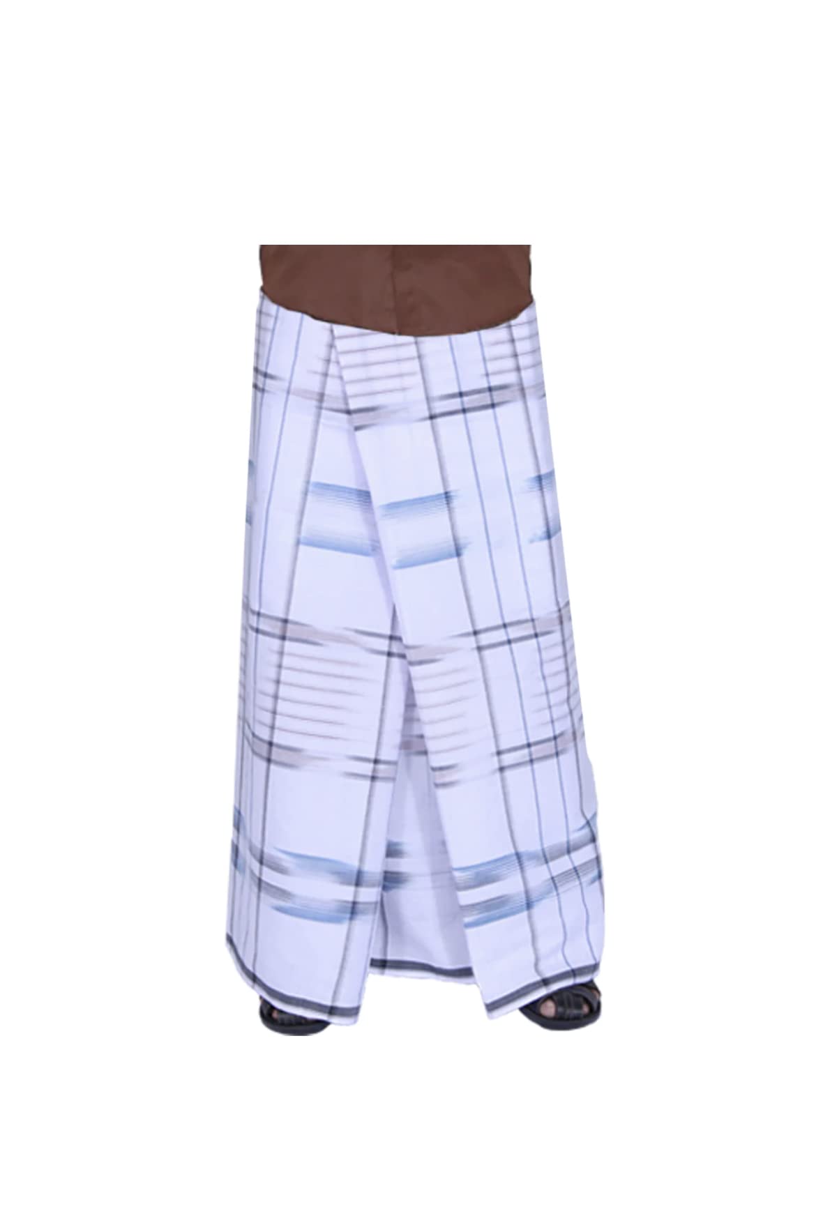Kibs White Mens Lungi -100% Cotton Saram Wrap Night Wear-Sewn/Tube Type -2.20 Meters/Stitched by eshop7
