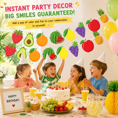 Image of Tropical Fruit Garland Banner Hawaiian Fruit Themed Birthday Party Decorations Baby Shower Photo Props Watermelon Pineapple Strawberry Party Supplies Favors