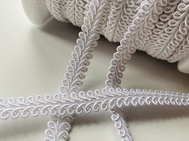 Rayon Braid Cord Textile Trim Home Decor - Pillow, Cushion, Curtains Edge Trimming Upholstery - 10mm Wide - Any Length (Sold by The Metre) (White)