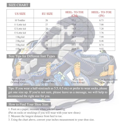 seannel Kids Athletic Sandals Boys and Girls Outdoor Hiking Sports Closed-Toe Sandal Pool Beach Shoes Summer Water shoes 6
