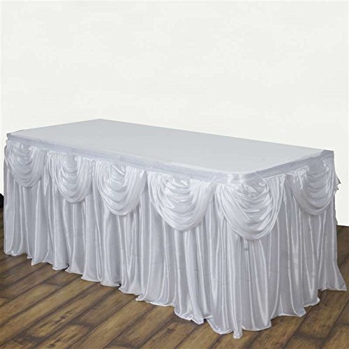 14 feet x 29-Inch White Satin Drape Banquet Table Skirt Linens Wedding Party Events Decorations Kitchen Dining Catering