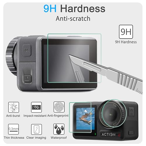 FiTSTILL [9 peças] Película protetora de tela de vidro temperado para câmera DJI OSMO Action 4 + 3 p