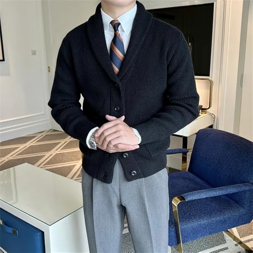 Men Shawl Collar Button Cardigan Sweater Ribbed Knitwear Long Sleeve Casual Fit Knit Pullover4