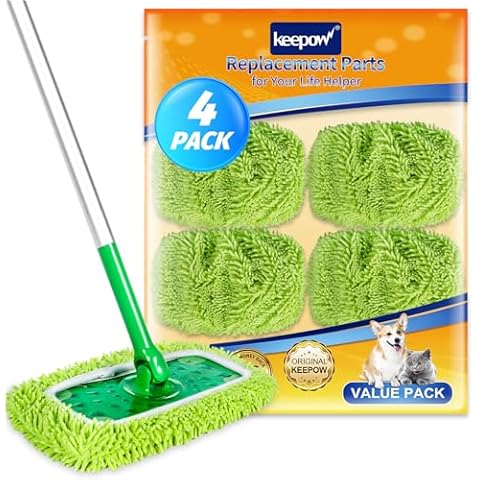 KEEPOW Reusable Mop Pads Compatible with Swiffer Sweeper Mop, Microfiber Dry Sweeping Cloths, Washable Wet Pads Refills Mopping Cloth Refills for Hardwood Floor Cleaning, 4 Pack (Mop is Not Included) Cover