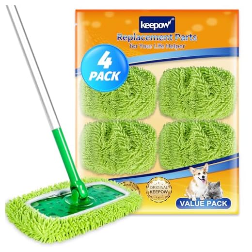 KEEPOW Reusable Microfiber Mop Pads Compatible with Swiffer Sweeper Mop, Dry Sweeping Cloths, Washable Wet Mopping Cloth Refills for Surface/Hardwood Floor Cleaning, 4 Pack (Mop is Not Included)
