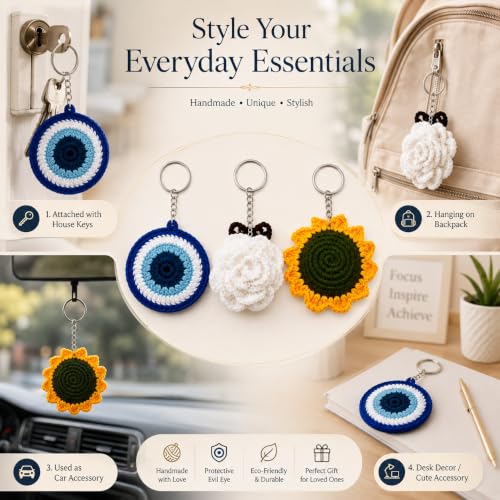 Image of Handmade Crochet Keychain Flower Design
