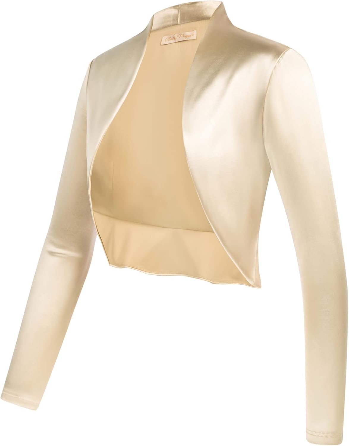 Belle Poque Women Long Sleeve Bolero Shrug Open Front Satin Jacket Ruffled Shrugs for Evening Dresses Formal - Image 7