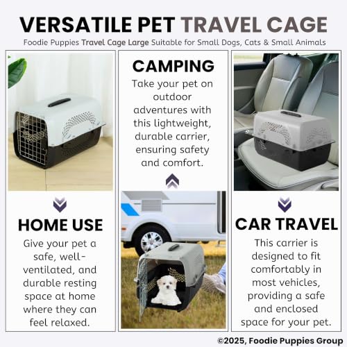 Image of Foodie Puppies Imported Plastic Pet Travel Carrier Cage & Kennel House (58 x 37 x 37 cm, Neon Grey) for Dogs, Puppies & Small to Medium Pets | Transporter Box with Metal Door & Spring Lock