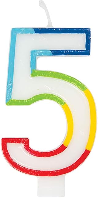 Unique 19945 Birthday Candle Number 5-5.9" | Rainbow Border | 1 Pc