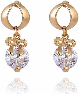 Yazilind Charming 18K Gold Plated Round Purple Cubic Zirconia Bowknot Design Dangle Drop Earrings for Women Idea