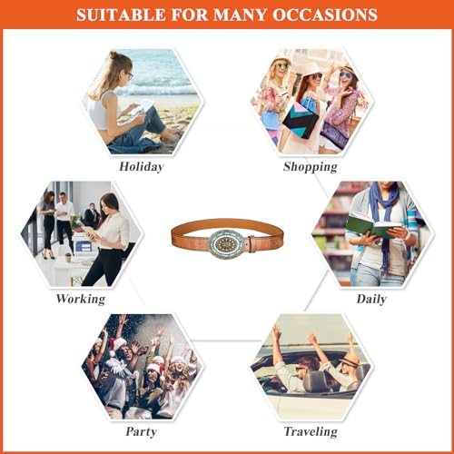 Embossed Belts for Women, Vintage Boho Waist Strap Ladies PU Leather Western Belts for Dresses Pants4