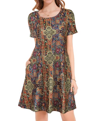 Image of JOLIGAL Summer Dresses for Women Casual Short Sleeve Sundress Scoop Neck Beach T Shirt Dress with Pockets 2026