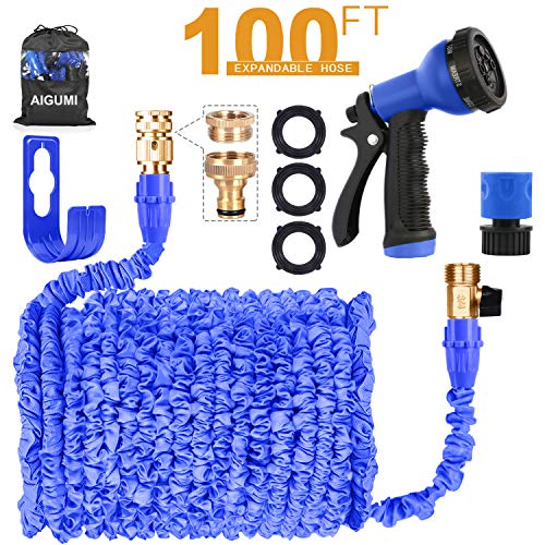 AIGUMI Tuyau Arrosage Extensible 100ft/30m Tuyau d'arrosage Flexible, Tuyau d'eau 8 Pulvérisateurs Fonctionnels, Tuyau Souple pour Nettoyage, Maison, Jardin et Voiture (Bleu)