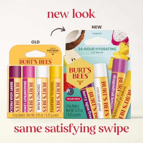 Burt's Bees Lip Balm - Berry Agua Fresca, Dragonfruit Lemon, Coconut & Pear, Tropical Pineapple Pack, With Beeswax, Tint-Free, Natural Origin Lip Treatment, 4 Tubes, 0.15 oz. - image 2