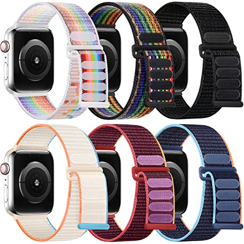 WJK Compatible with Apple Watch SE Band Women Men, Stretchy Sport Nylon Straps Compatible with Apple Watch 40mm 38mm 44mm 49mm 45mm 41mm 42mm for iWatch SE2 SE Series 9 8 7 6 5 4 3 2 1, 6 Pack