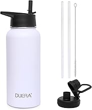 DUIERA 32oz Insulated Water Bottle Vacuum Stainless Steel Water Bottle with Straw & Leak Proof Spout Lids, BPA Free, Keep Beverage Cold or Hot - White