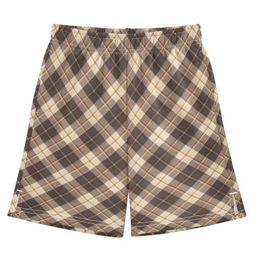 JUNZAN Gingham Boys Shorts with Pockets Running Short Pants Youth Shorts Khaki 10-12