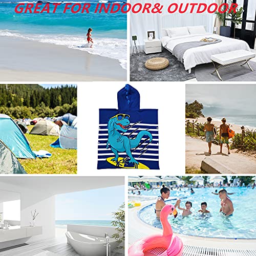 Athaelay Dinosaur Beach Towel With Hood For 3-10 Years Boys And Girls Hooded Towels Bath Robe For Kids With Drawstring Bag thumb #5