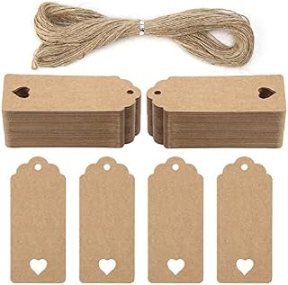 Koogel 120 Pcs Gift Paper Tags, Luggage Tags Labels Brown Heart Gift Tags with String for Gifts Arts Crafts Wedding Holiday