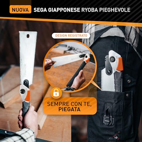 Hardtwerk Hanzo - Sega Giapponese Pieghevole [Ryoba – Su Entrambi I Lati), 240 Mm, In Acciaio Al Carbonio SK4 (Manico Super Grip) Per Fai Da Te, Sega Fine Giapponese - 2