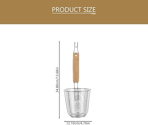 Miniatura 3 de UPKOCH Cesta de pasta de malla de acero inoxidable con mango de madera, para fideos, colador profundo para enjuagar, colar, drenar