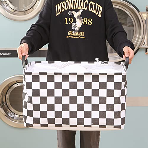 Hinwo Extra Large Canvas Fabric Storage Basket With Handles, 70L/18.5-Gal Oversized Bin, Collapsible Storage Box, Clothes, Toys, Blankets Organizer, 22 X 15 X 13 Inches (Xl, Black Checkerboard) #TOP2