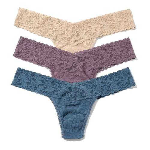 Image of hanky panky - Signature Lace Low Rise Thongs for Women (3 pack) | One Size fits 4-14 | Taupe /Moodstone /Desert Pink | Soft Nylon Stretchy Lace, Underwear Panties